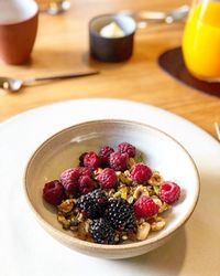 High angle view of breakfast in bowl on table