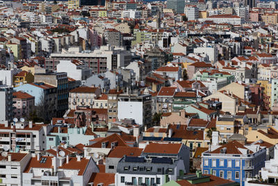 High angle view of houses in city