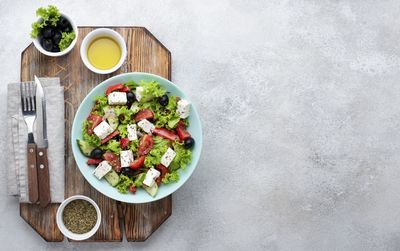 High angle view of food on table