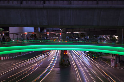 Light trails on road at night
