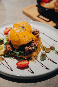 Close-up of food in plate on table