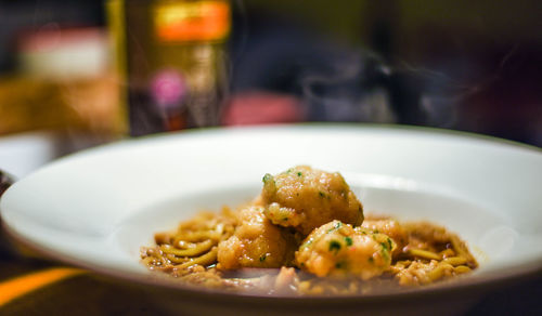 Close-up of meal served in plate