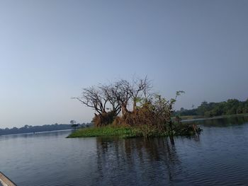 Scenic view of lake against clear sky