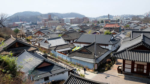 High angle view of townscape against sky