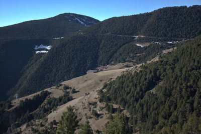 High angle view of land and mountains against sky