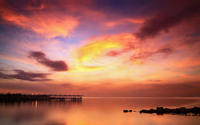 Scenic view of sea against dramatic sky