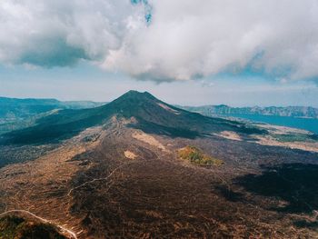 Scenic view of mountain against cloudy sky