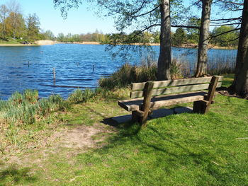 Bench by lake