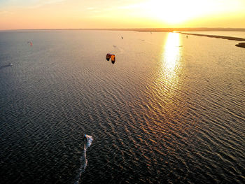 High angle view of sea during sunset