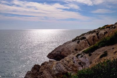 Scenic view of sea against cloudy sky