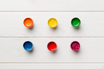 Directly above shot of multi colored candies on table