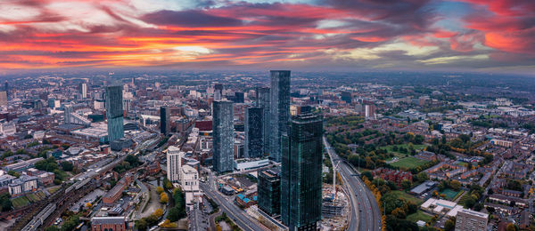 Aerial view of manchester city in uk