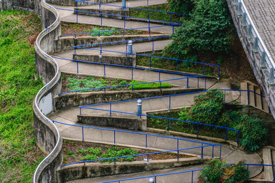 High angle view of steps against trees