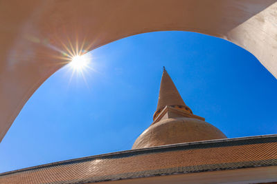 Low angle view of a building against blue sky