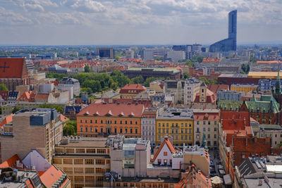 High angle view of buildings in city