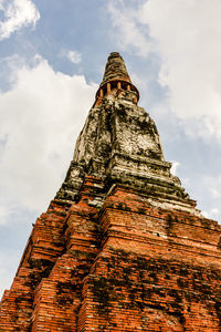 Low angle view of old building in ayutthaya province under the blue sky