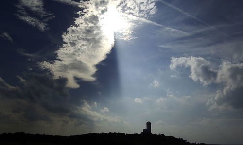 Low angle view of cloudy sky at sunset