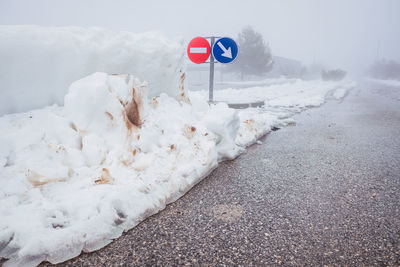 Road sign on snow