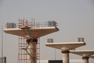 Low angle view of construction site against clear sky