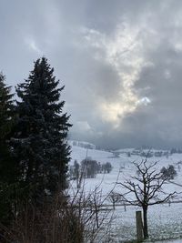 Scenic view of lake against sky during winter