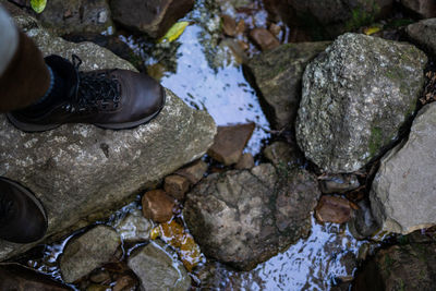 Low section of person standing on rocks