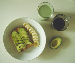 High angle view of breakfast on table