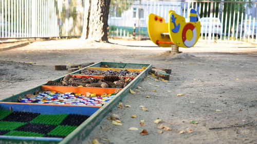 Close-up of yellow playground in park