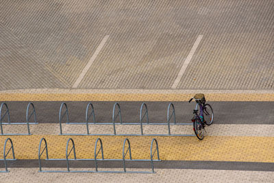 High angle view of bicycle on parking
