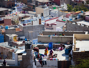 High angle view of rooftops