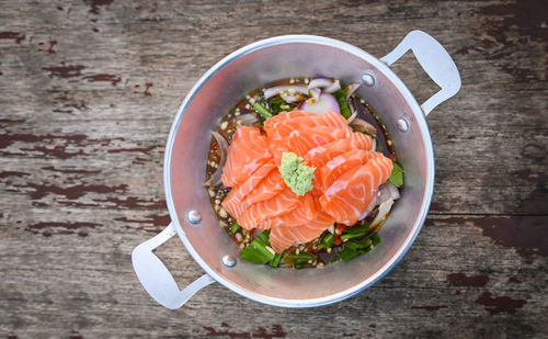 Directly above shot of food in bowl on table