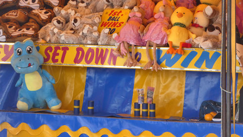 Toys for sale at market stall