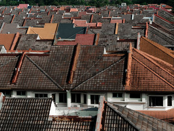 High angle view of residential area roof scapes