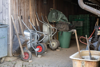 Abandoned shopping cart in old building