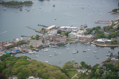 Aerial view of buildings at harbor