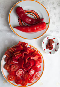 Directly above shot of red pepper on table