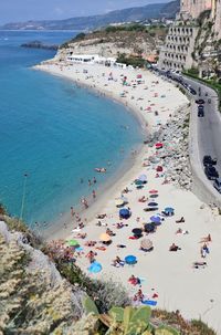 High angle view of beach by city