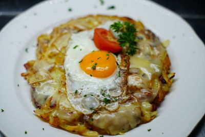 Close-up of breakfast served in plate