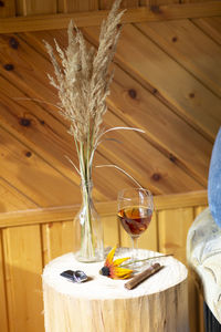 Close-up of wine glass on table