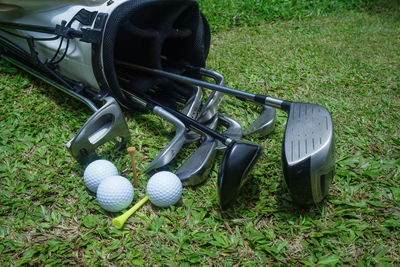 High angle view of golf ball on field