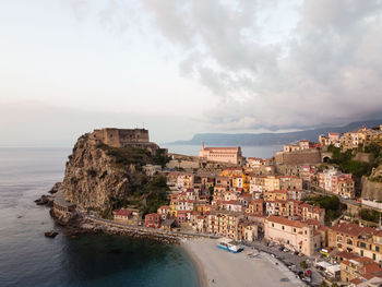 Aerial view of scilla, calabria, italy with some houses against sky
