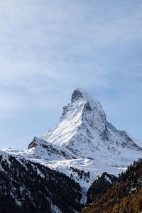 Matterhorn - perfect view on the highest mountain in switzerland in winter on sunny day