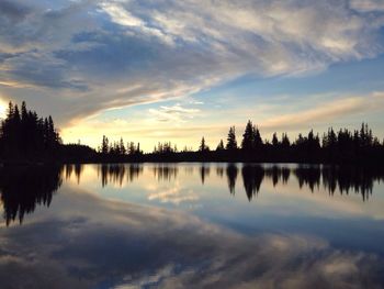 Reflection of clouds in calm lake