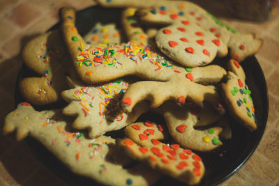 High angle view of cookies