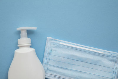 Close-up of soap on blue background