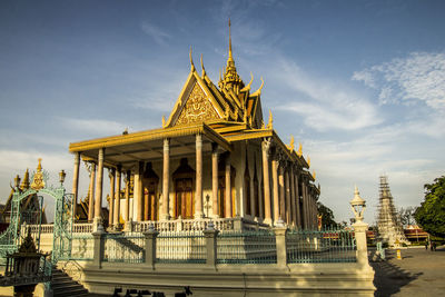 Low angle view of temple building against sky