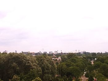 Trees and cityscape against sky