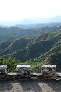 Great wall of china on mountains against clear sky