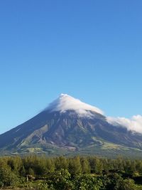 Scenic view of snowcapped mountains against blue sky