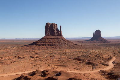 Rock formations in desert against clear sky