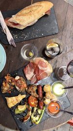 High angle view of food on table tapas